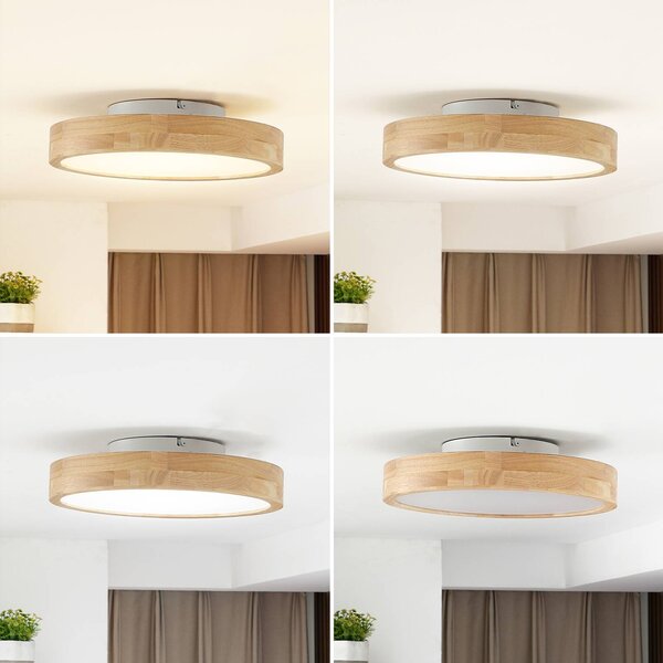 Lampa sufitowa Milada Lindby, możliwość ściemniania, jasne drewno, salon / jadalnia, drewno, nowoczesny