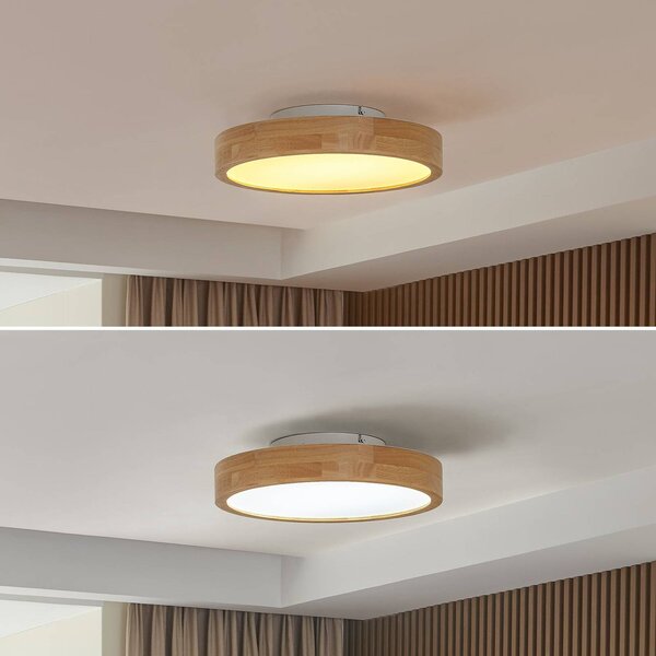 Lampa sufitowa Milada Lindby, możliwość ściemniania, jasne drewno, salon / jadalnia, drewno, nowoczesny