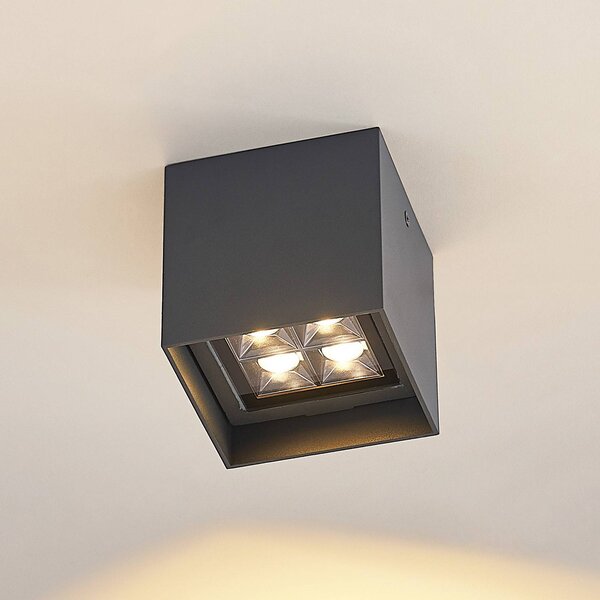 Lampa sufitowa LED Lindby Eveta, 10 cm, antracyt, aluminium, IP65 Eveta, czarny, aluminium, nowoczesny