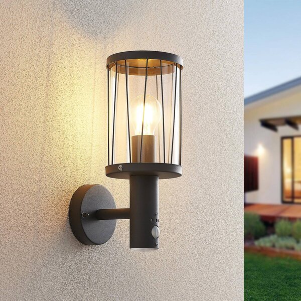 Lampa zewnętrzna z czujnikiem ruchu Yonan Lindby, czarny, stal szlachetna, nowoczesny