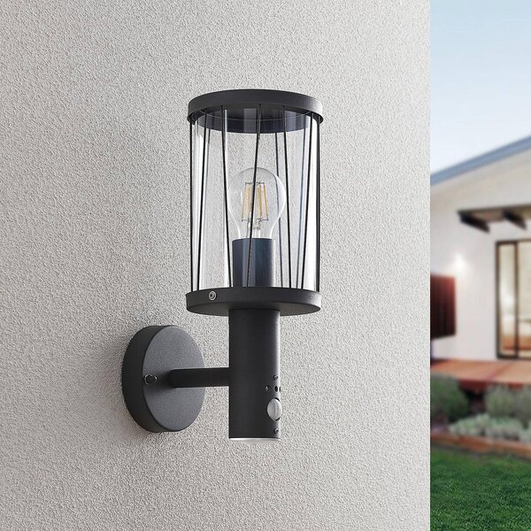Lampa zewnętrzna z czujnikiem ruchu Yonan Lindby, czarny, stal szlachetna, nowoczesny