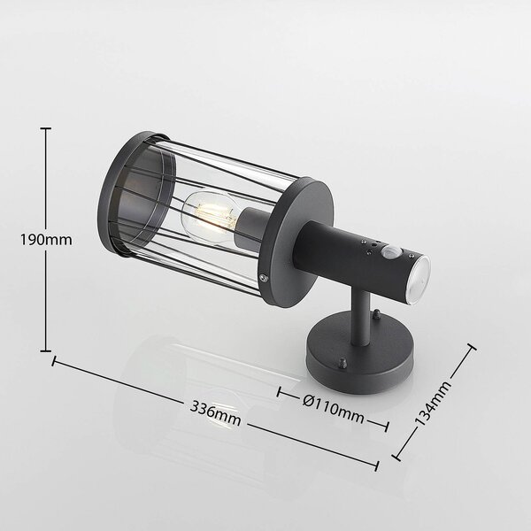 Lampa zewnętrzna z czujnikiem ruchu Yonan Lindby, czarny, stal szlachetna, nowoczesny