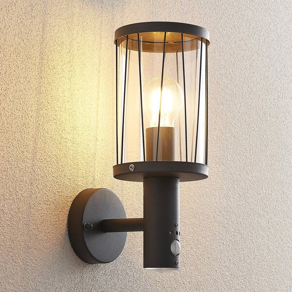 Lampa zewnętrzna z czujnikiem ruchu Yonan Lindby, czarny, stal szlachetna, nowoczesny