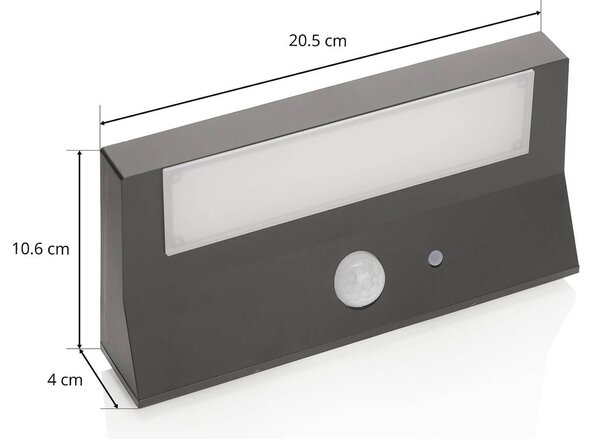 Lindby kinkiet zewnętrzny LED Solar Maresia, czujnik, antracyt Maresia, aluminiowy / szary / cynkowy, tworzywo sztuczne, nowoczesny