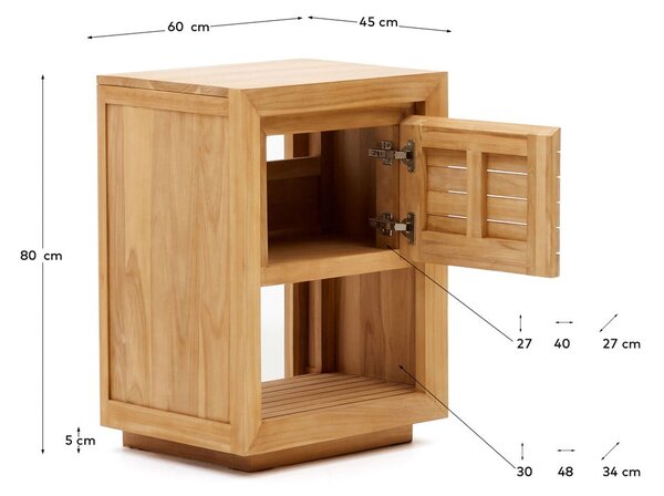 Niska szafka pod umywalkę z litego drewna tekowego 60x80 cm Saula – Kave Home