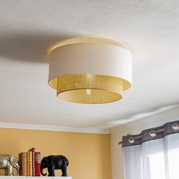 Lampa sufitowa Boho Duolla, możliwość ściemniania, kremowy / amber, sypialnia, tkanina / materiał / jedwab