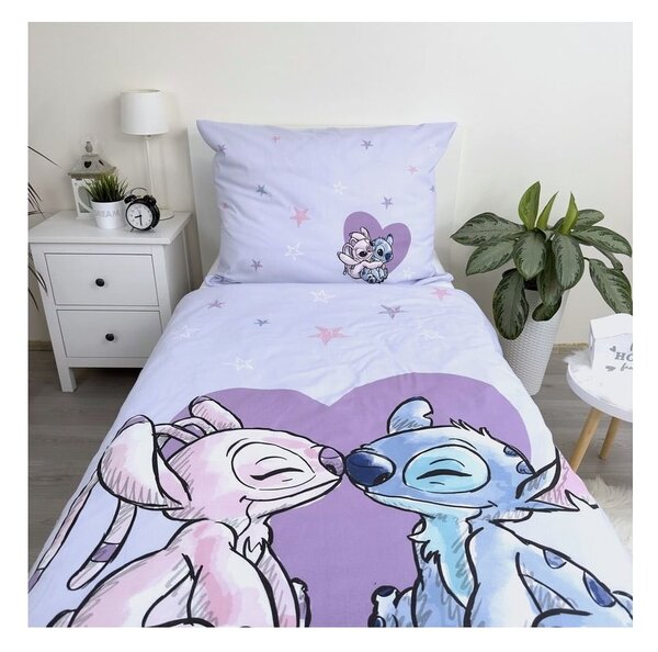 Bawełniana jednoosobowa pościel dziecięca 140x200 cm Lilo and Stitch "Heart" – Jerry Fabrics