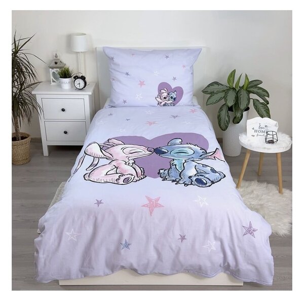 Bawełniana jednoosobowa pościel dziecięca 140x200 cm Lilo and Stitch "Heart" – Jerry Fabrics