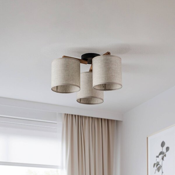 Lampa sufitowa Deva, tekstylna, 3-punktowa Deva TK Lighting, możliwość ściemniania, jasne drewno, salon / jadalnia, drewno, skandynawski