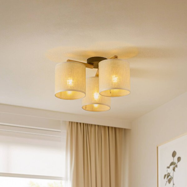 Lampa sufitowa Deva, tekstylna, 3-punktowa Deva TK Lighting, możliwość ściemniania, jasne drewno, salon / jadalnia, drewno, skandynawski