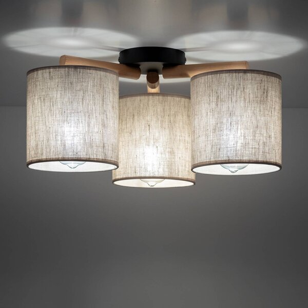 Lampa sufitowa Deva, tekstylna, 3-punktowa Deva TK Lighting, możliwość ściemniania, jasne drewno, salon / jadalnia, drewno, skandynawski