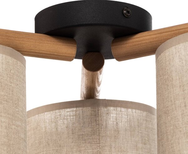 Lampa sufitowa Deva, tekstylna, 3-punktowa Deva TK Lighting, możliwość ściemniania, jasne drewno, salon / jadalnia, drewno, skandynawski