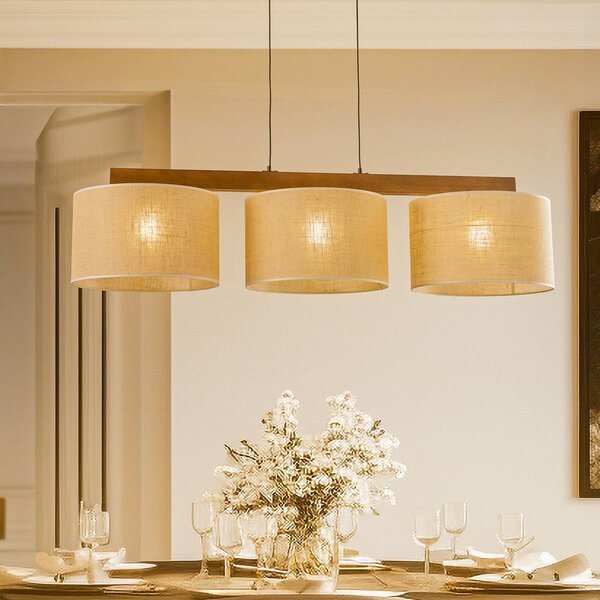 Lampa wisząca Juta TK Lighting, możliwość ściemniania, jasne drewno, salon / jadalnia, tkanina / materiał / jedwab
