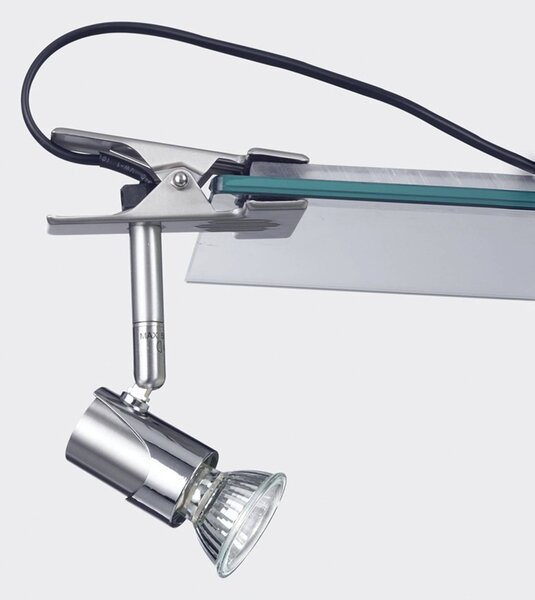 Fabas Luce Lampka z klipsem Alice, aluminiowy / szary / cynkowy, salon / jadalnia, metal, nowoczesny