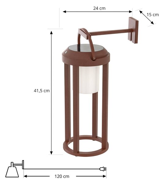 Lucande 2 w 1 LED-Solar-kinkiet Tilena, rdza, okrągła, aluminium Tilena Lucande, możliwość ściemniania, czarny, aluminium, nowoczesny
