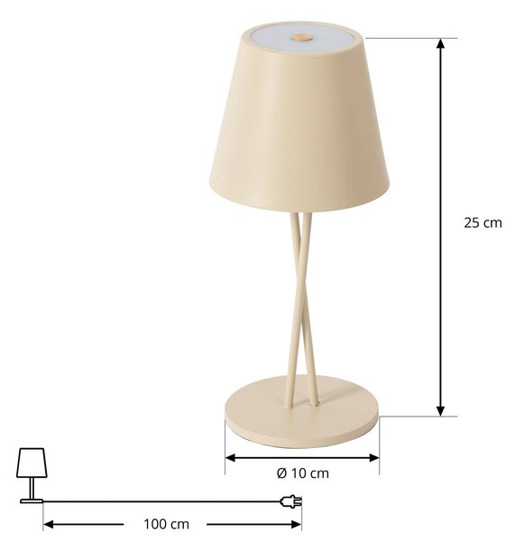 Akumulatorowa lampa stołowa LED Lindby Janea, CROSS, beżowy, metalowy Janea Lindby, możliwość ściemniania, kremowy / amber, metal, nowoczesny