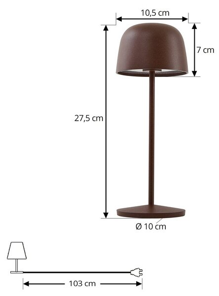 Lindby Lampa stołowa LED Arietty, brązowa, ściemniana, IP65 Arietty Lindby, możliwość ściemniania, brązowy / rdzawy, salon / jadalnia, aluminium, nowoczesny