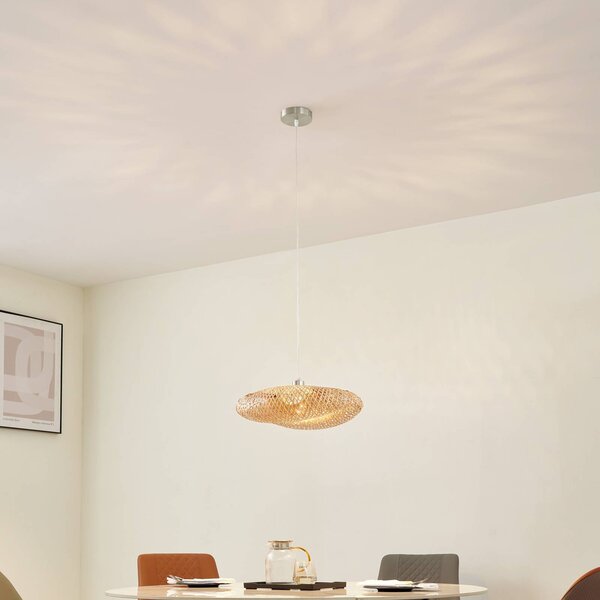 Lampa wisząca Eleane Lindby, możliwość ściemniania, jasne drewno, salon / jadalnia, drewno, dworkowy / rustykalny