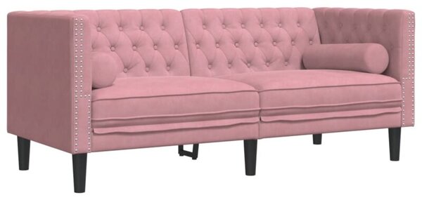 Sofa chesterfield z waÅkami, dwuosobowa, rÃ³Å¼owa, aksamit