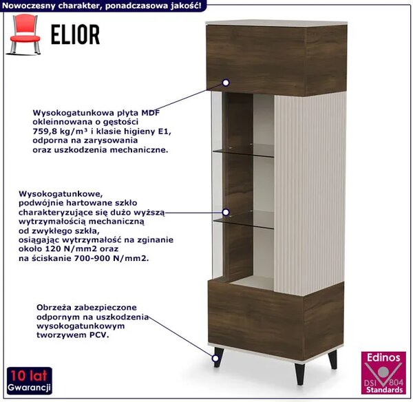 Witryna z lamelami do salonu w kolorze orzech + kaszmir N1-C05