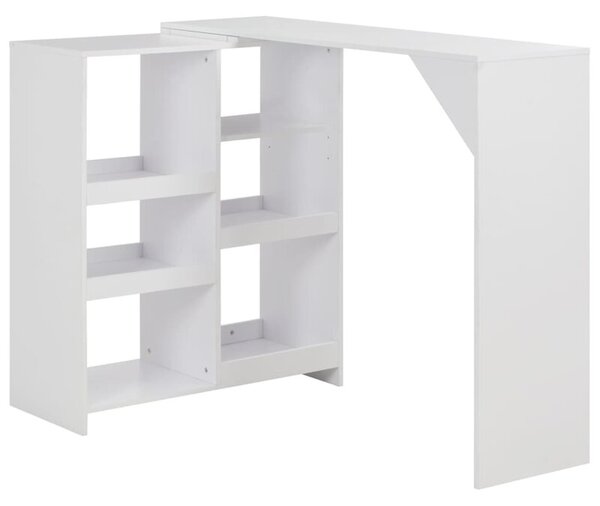 Stolik barowy z ruchomym regałem, biały, 138 x 39 x 110 cm