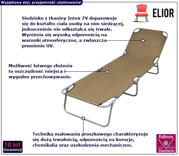 Leżak z regulowanym oparciem taupe E6-S03