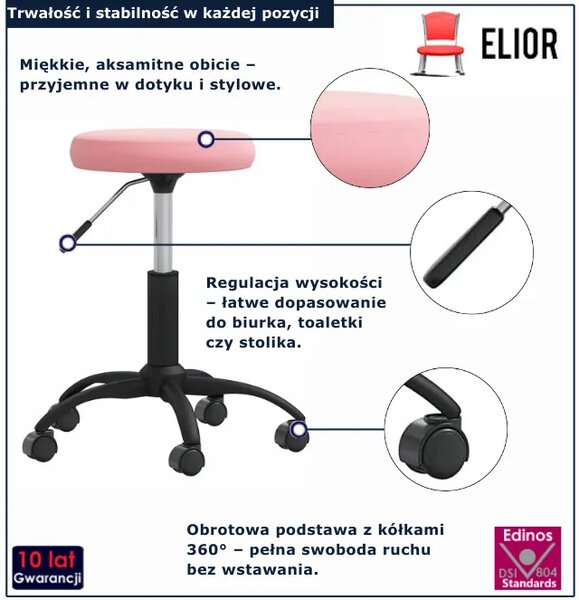 Fotel biurowy obrotowy w kolorze różowego aksamitu K7-C13