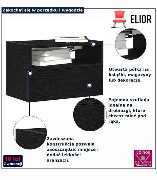 Wisząca czarna szafka nocna R9-Z01