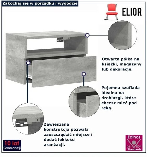 Szafka nocna minimalistyczna szary beton G0-Z30