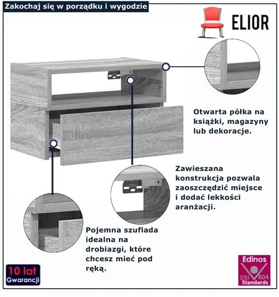 Wisząca minimalistyczna szafka nocna szary dąb sonoma E5-M75