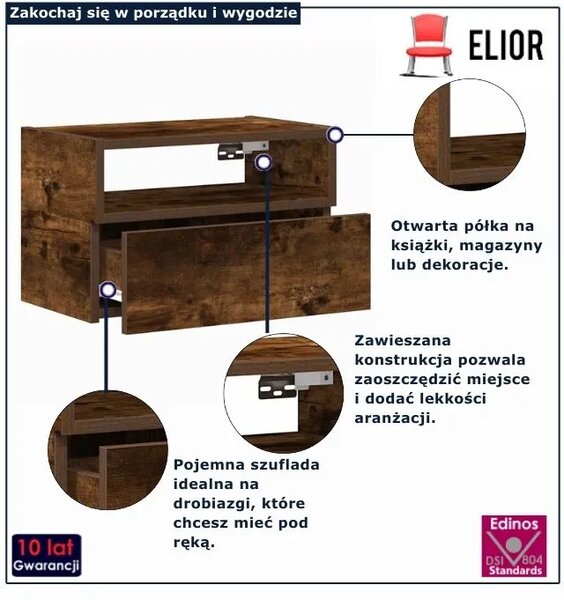 Szafka nocna minimalistyczna przydymiony dąb K0-F94