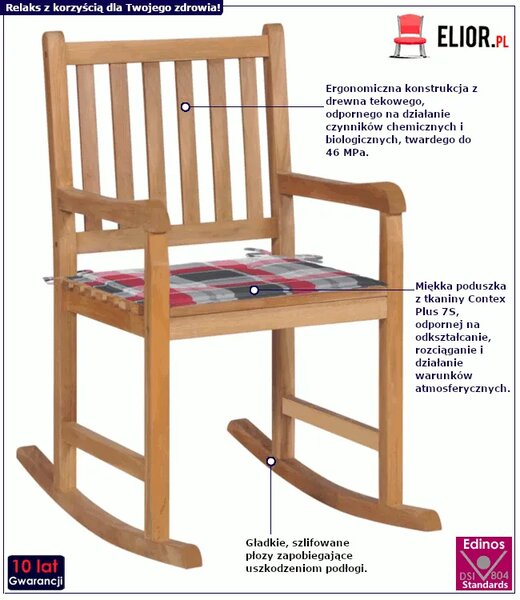 Fotel bujany z czerwono-szarą poduszką N4-K57