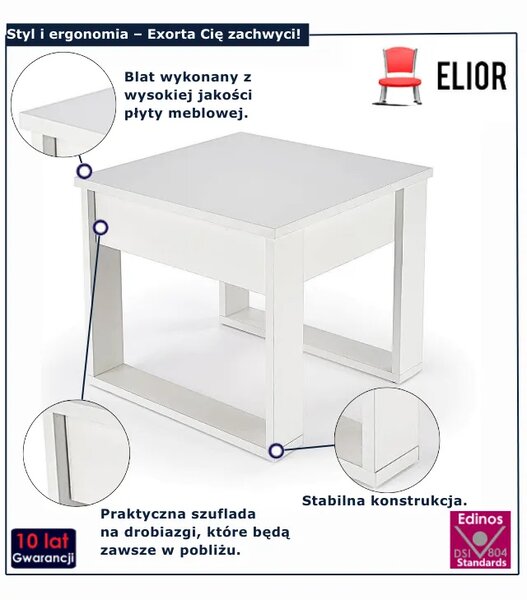 Kwadratowa biała ława z szufladą B5-B16