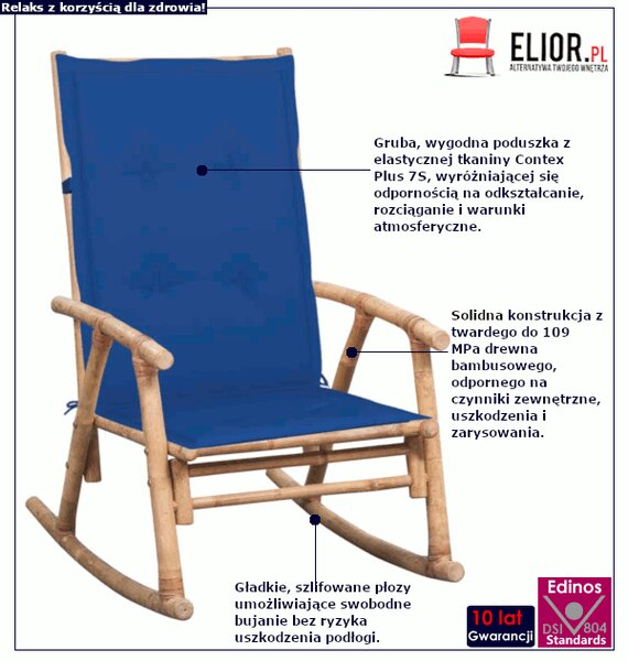 Bambusowy bujany fotel z ciemnoniebieską poduszką W6-P43