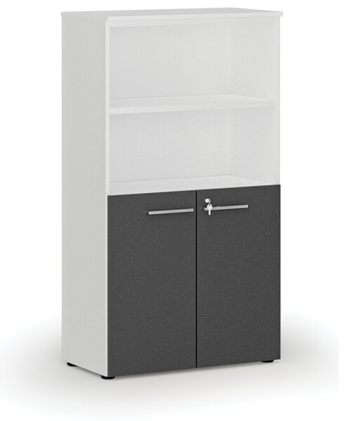 Szafa biurowa kombinowana PRIMO WHITE, drzwi na 2 poziomach, 800 x 420 x 1434 mm, biały/grafit