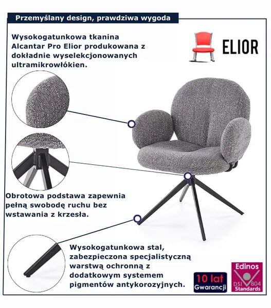 Popielate krzesło z obrotowym siedziskiem L7-K04