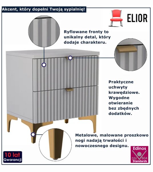 Popielata szafka nocna na nóżkach C9-W19