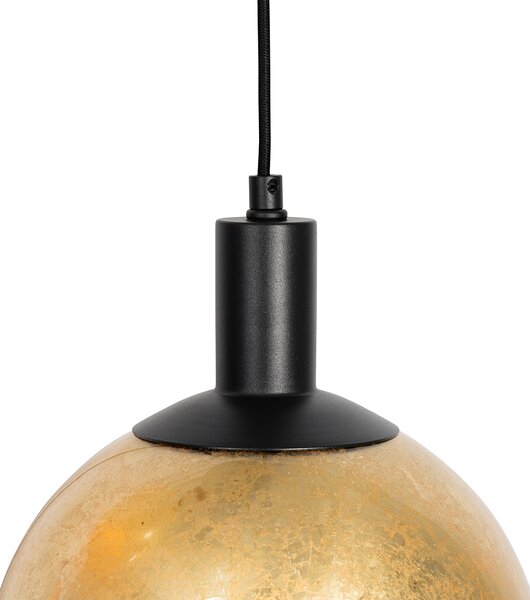 Designerska lampa wisząca czarna ze złotym szkłem 3-światłowa - Bert