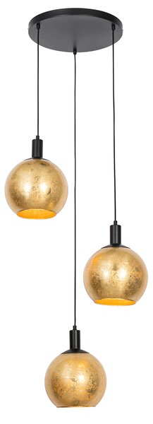Designerska lampa wisząca czarna ze złotym szkłem 3-punktowa - Bert Oswietlenie wewnetrzne