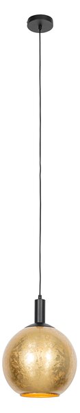 Designerska lampa wisząca czarna ze złotym szkłem - Bert Oswietlenie wewnetrzne