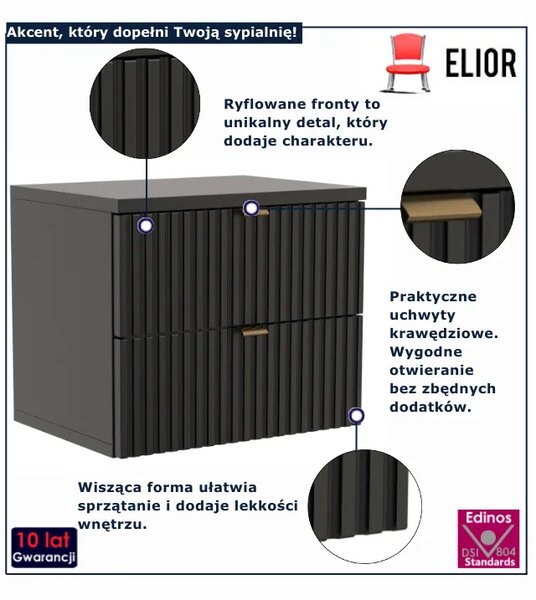 Czarna wisząca szafka ryflowana P4-H62