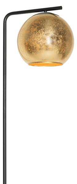Designerska lampa podłogowa czarna ze złotym szkłem - Bert