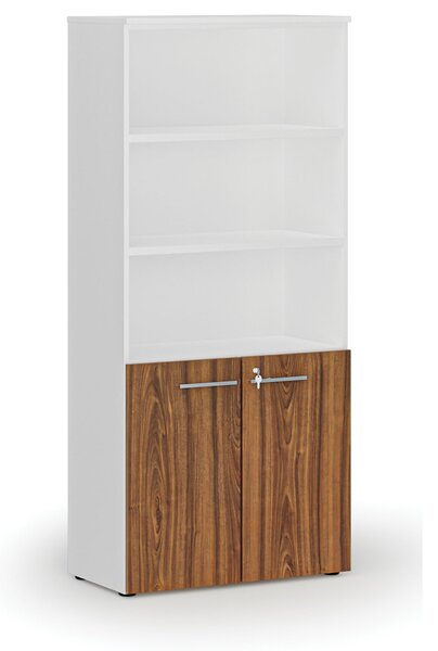 Szafa biurowa kombinowana PRIMO WHITE, drzwi na 2 poziomach, 800 x 420 x 1781 mm, biały/orzech