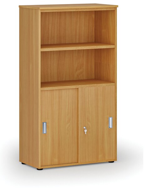 Szafa biurowa kombinowana PRIMO WOOD, drzwi przesuwne na 2 poziomach, 800 x 420 x 1434 mm, buk