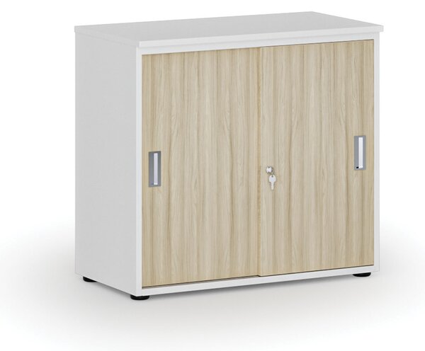 Szafa biurowa z drzwiami przesuwnymi PRIMO WHITE, 800 x 420 x 740 mm, biały/dąb naturalny