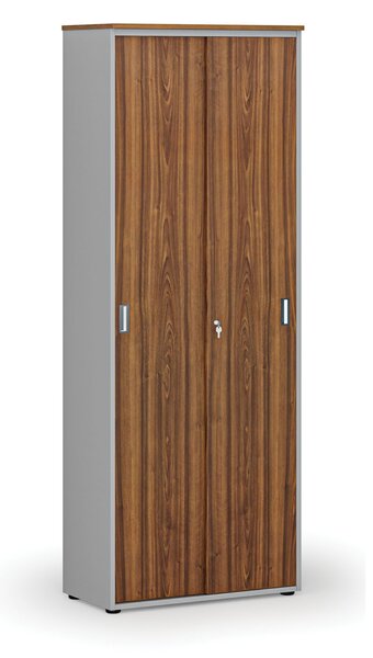Szafa biurowa z drzwiami przesuwnymi PRIMO GRAY, 800 x 420 x 2128 mm, szary/orzech
