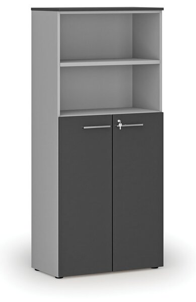 Szafa biurowa kombinowana PRIMO GRAY, drzwi na 3 poziomach, 800 x 420 x 1781 mm, szary/grafit