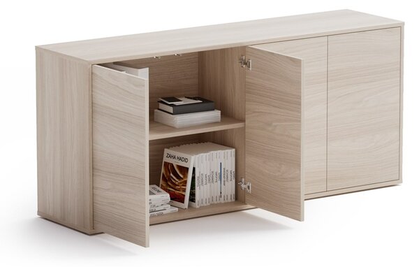 Komoda biurowa BLOCK, 1600 × 400 × 710 mm, 4 drzwi, dąb naturalny