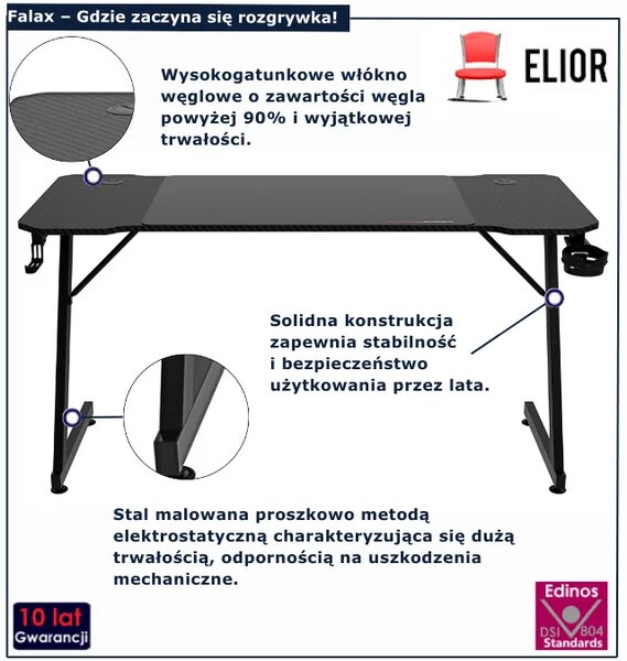 Biurko czarne gamingowe 140 cm H7-M70