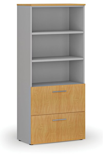 Szafa z szufladami na teczki zawieszkowe PRIMO GRAY, 800 x 420 x 1781 mm, szary/buk